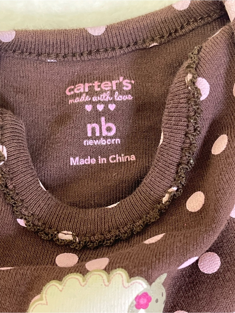 Carter's Newborn Brown Polka Dot Onesie & Footed Animal Print Sleeper 2 pieces - Picture 3 of 6